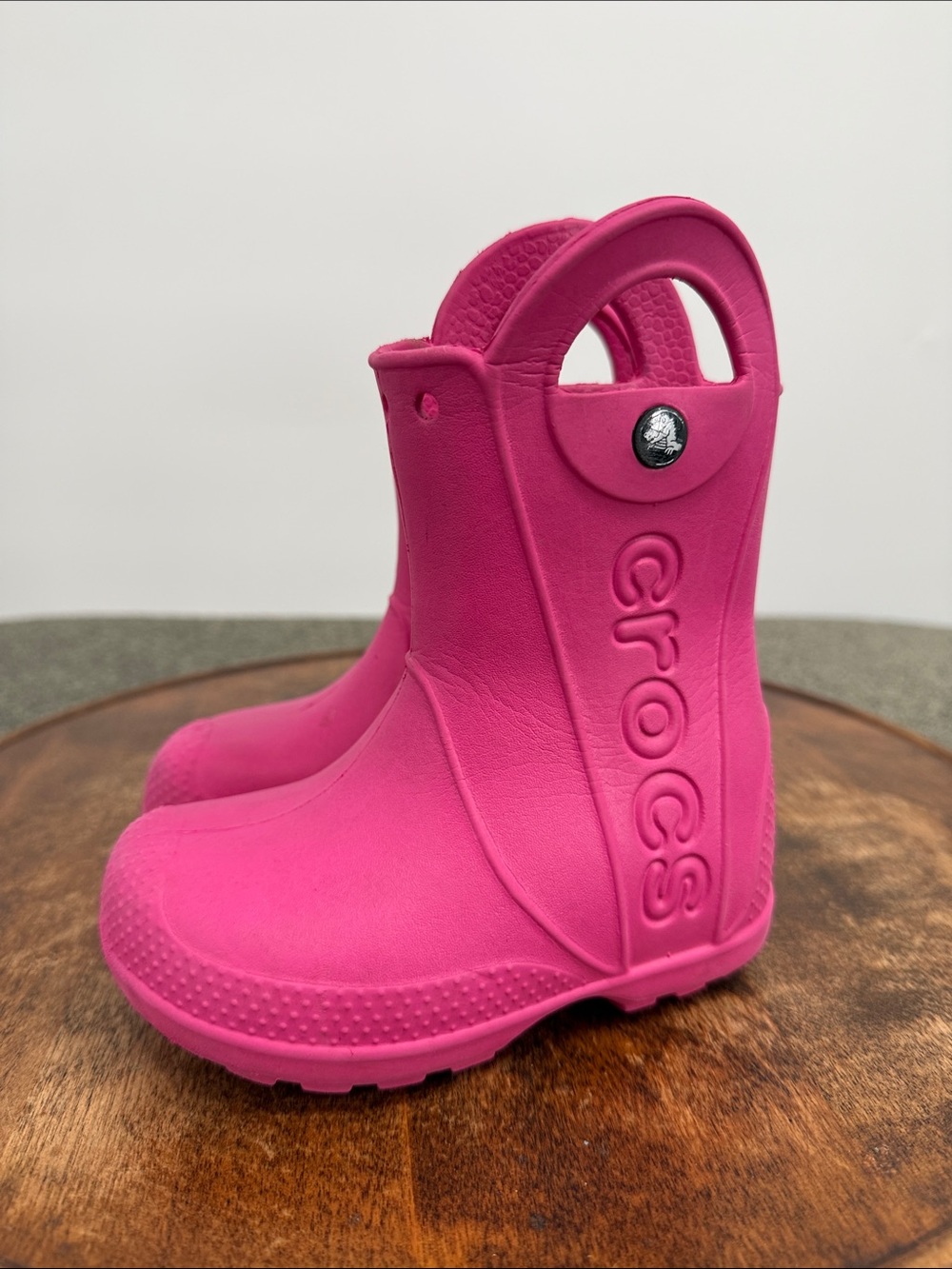 CROCS Boots Kids 8 Bright Pink Pull-On Rain Handle It Waterproof Rubber Toddler